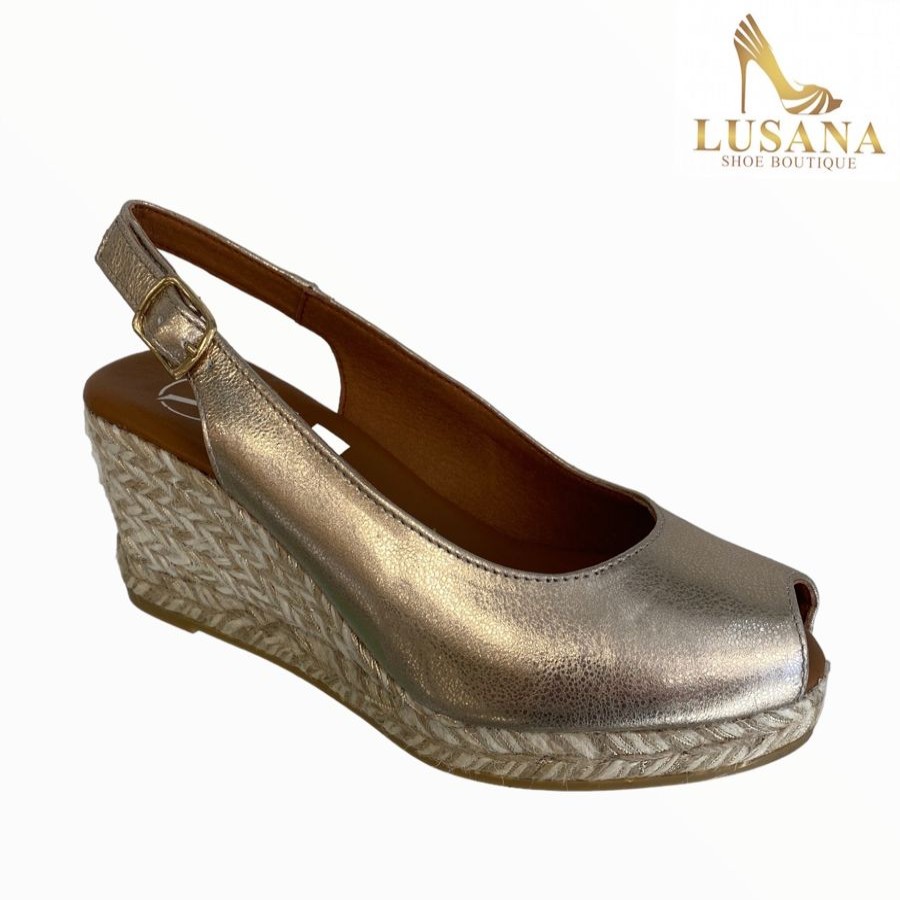 Sandals | VIGUERA Viguera Gold Peep Toe Espadrille