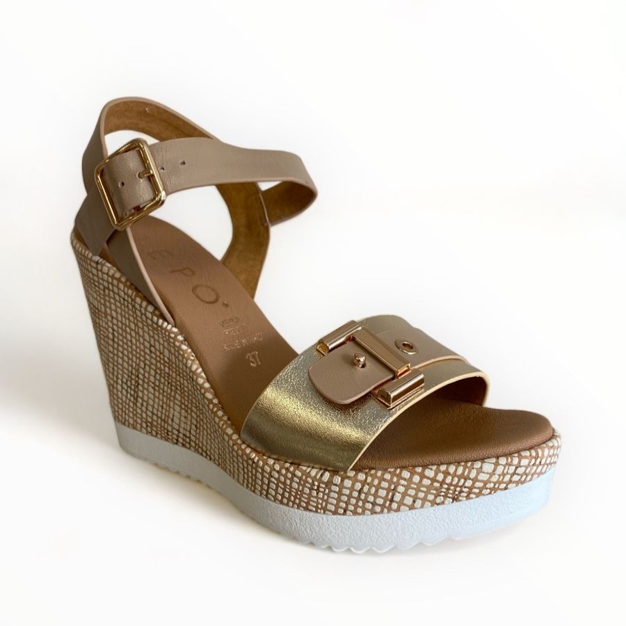 Sandals | REPO Repo Gold & Beige Wedge Sandal