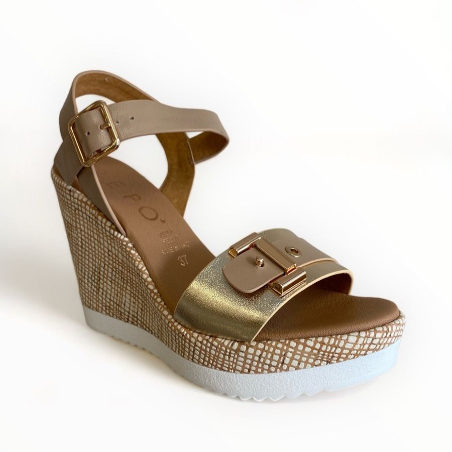 Wedges | REPO Repo Gold & Beige Wedge Sandal