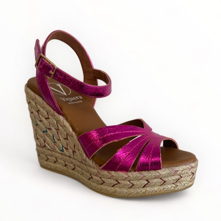 Wedges | Viguera Viguera Metallic Espadrille Sandal Pink