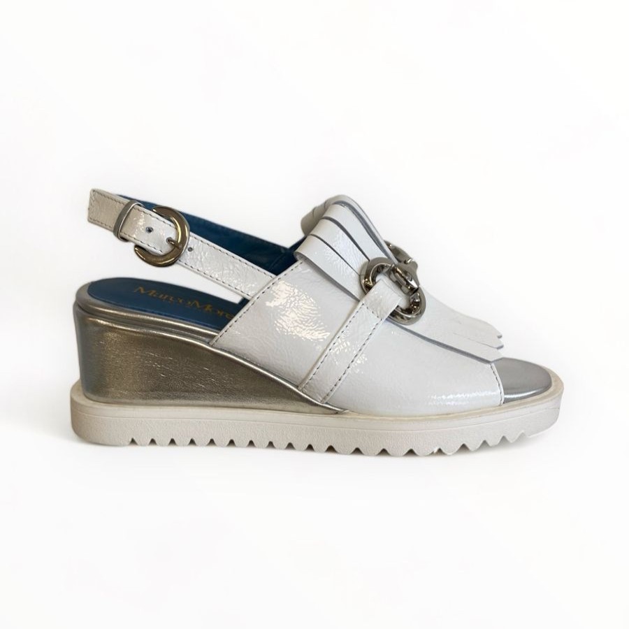 Wedges | Marco Moreo Marco Moreo White Patent Wedge Sandal