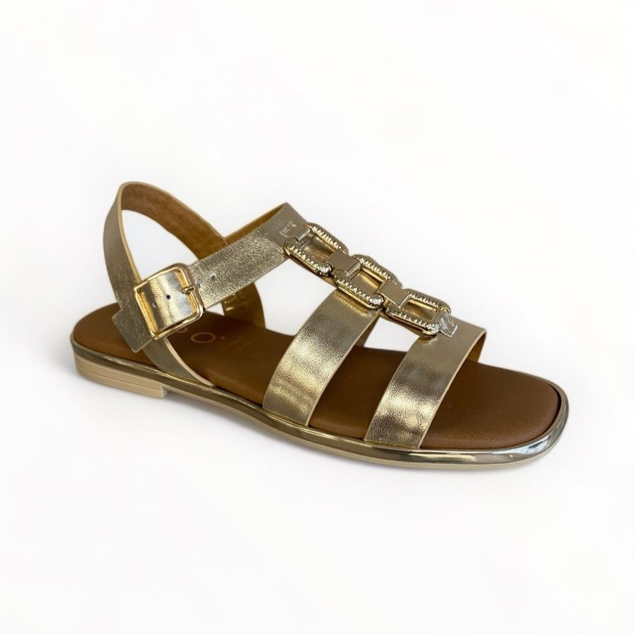 Sandals | REPO Repo Gold Leather Flat Sandal