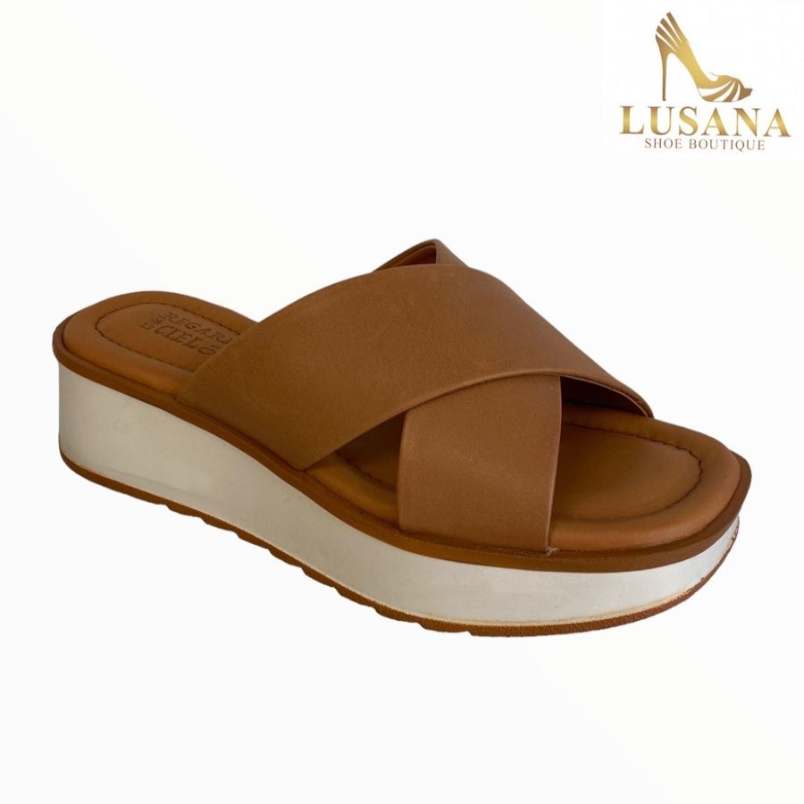 Wedges | Regarde Le Ciel Regarde Le Ciel Kiara Slider Tan Wedge Slider.