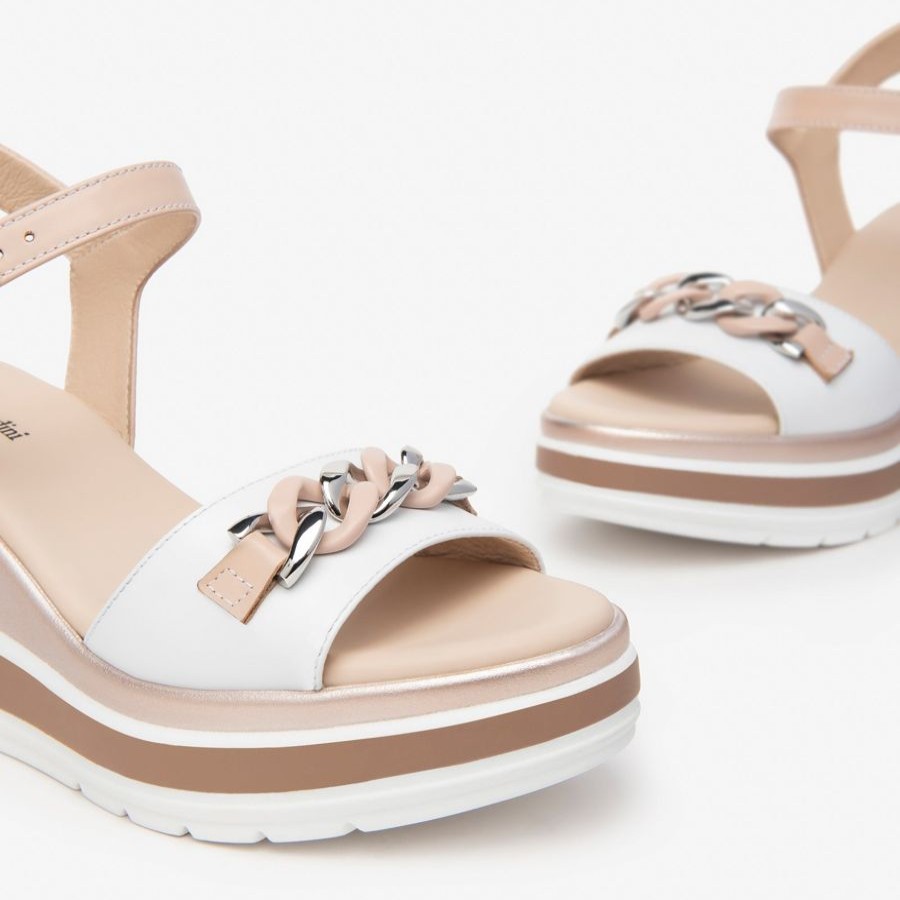 Sandals | NeroGiardini Nerogiardini White & Nude Wedge Sandal