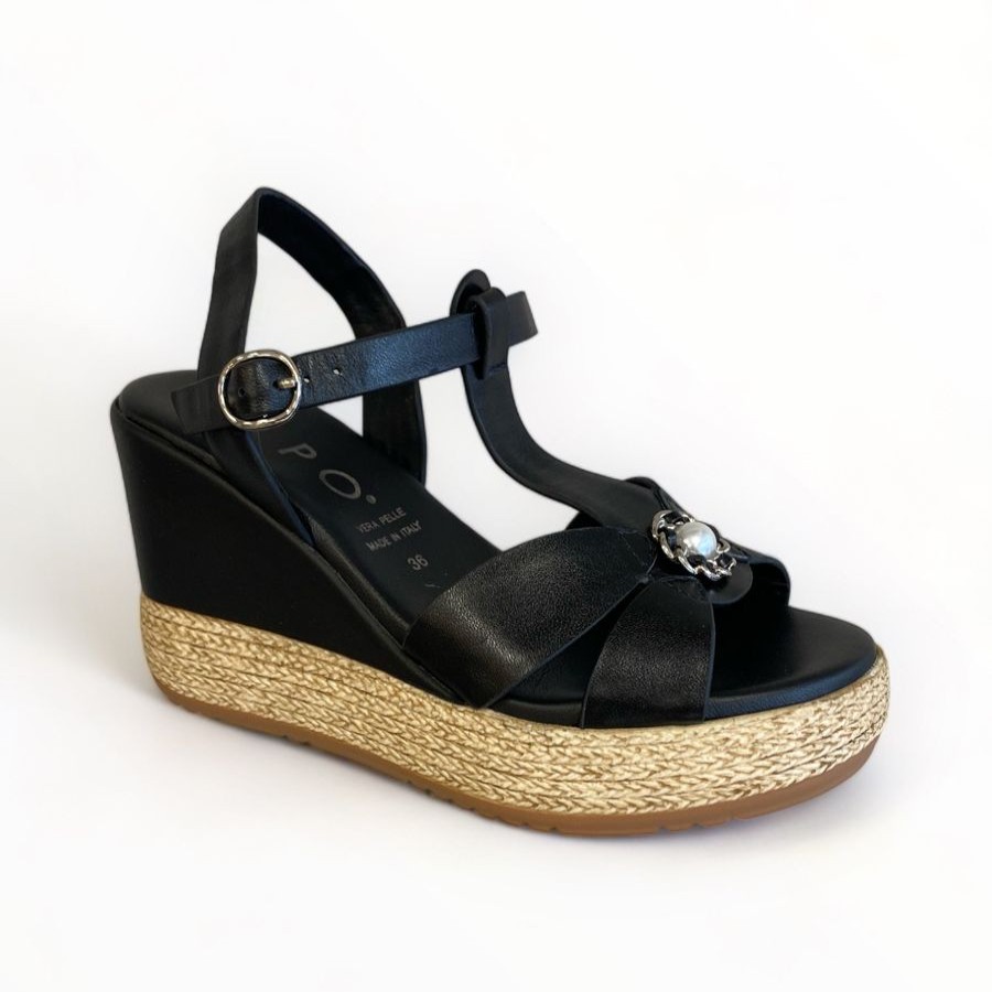 Wedges | REPO Repo Black Leather Wedge Sandal