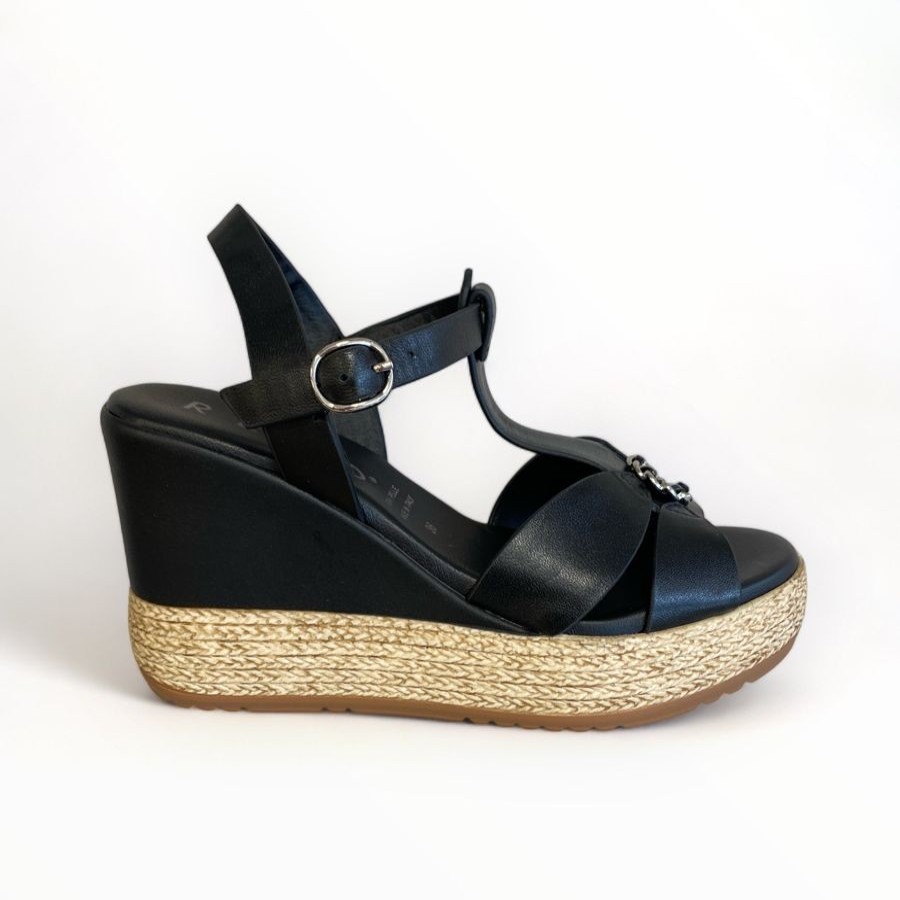 Wedges | REPO Repo Black Leather Wedge Sandal