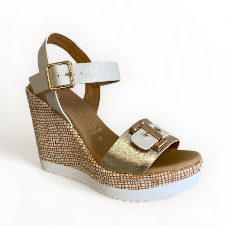 Wedges | REPO Repo Gold & Cream Wedge Sandal