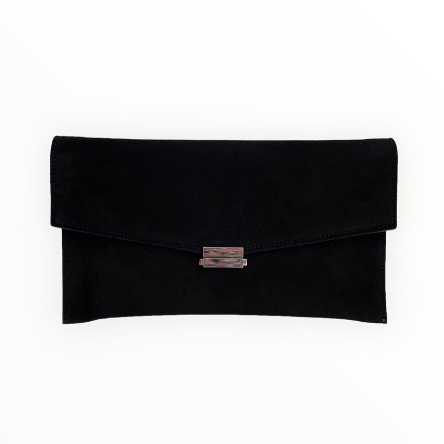 Handbags | LODI Lodi Black Suede Clutch Bag - Silver Hardware