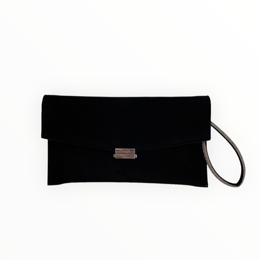 Handbags | LODI Lodi Black Suede Clutch Bag - Silver Hardware