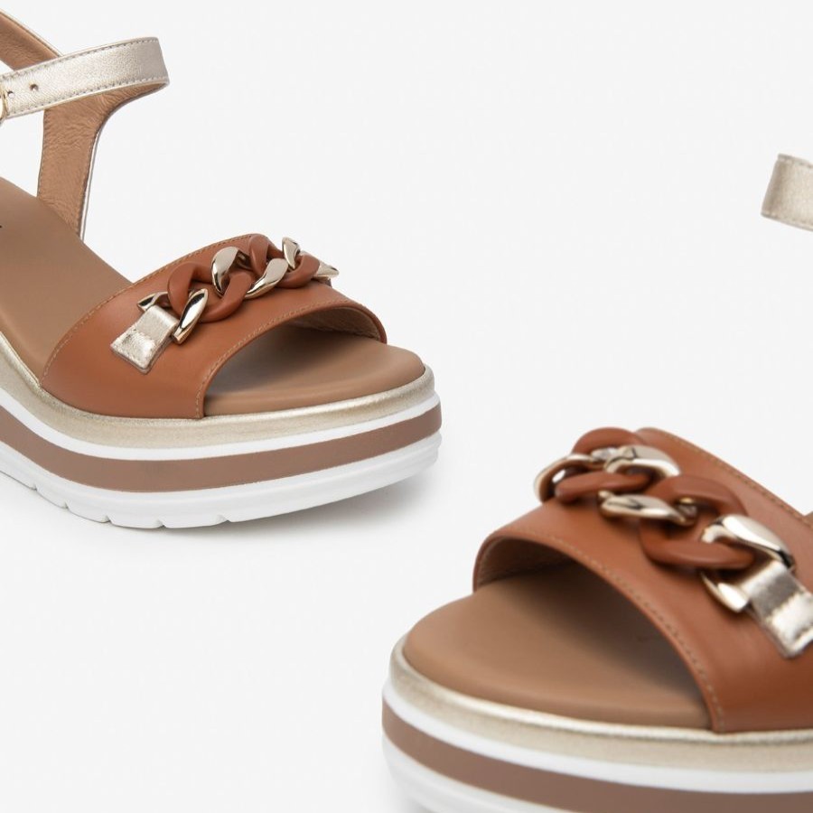 Wedges | NeroGiardini Nerogiardini Tan Wedge Sandal