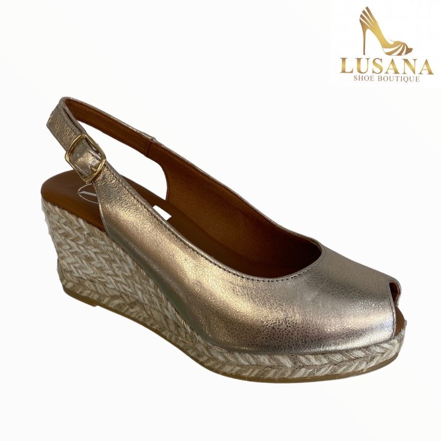 Wedges | VIGUERA Viguera Gold Peep Toe Espadrille