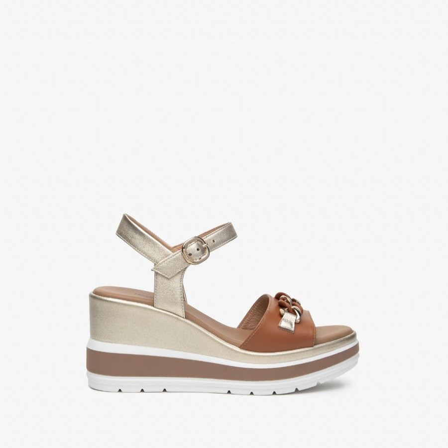 Sandals | NeroGiardini Nerogiardini Tan Wedge Sandal