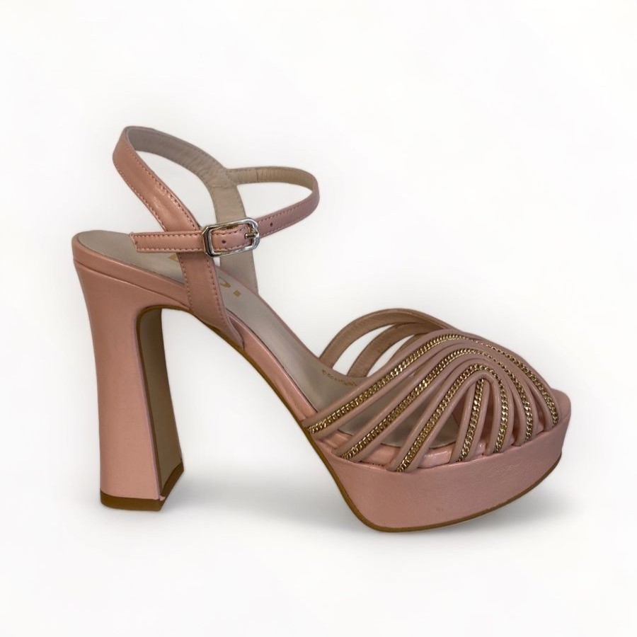 Sandals | LODI Lodi Tidena Nude Platform Sandal Nude Leather With Gold Trim.