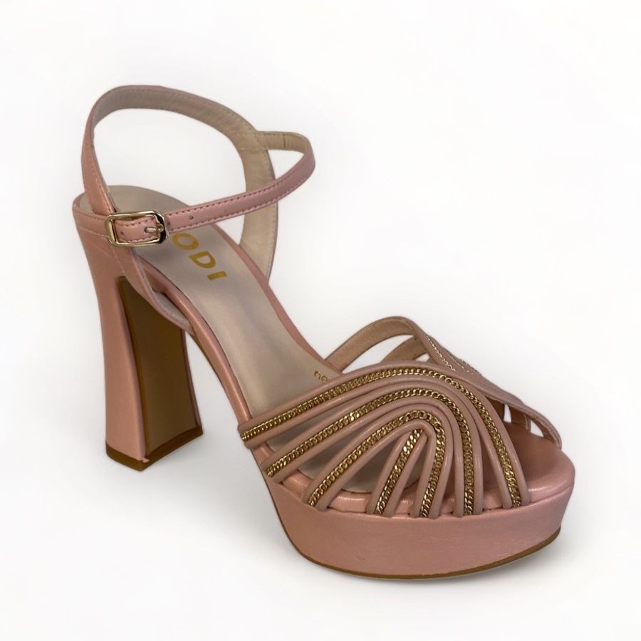 Sandals | LODI Lodi Tidena Nude Platform Sandal Nude Leather With Gold Trim.