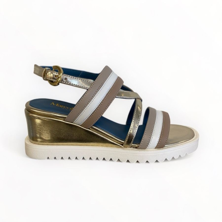 Sandals | Marco Moreo Marco Moreo White/Taupe & Gold Wedge Sandal