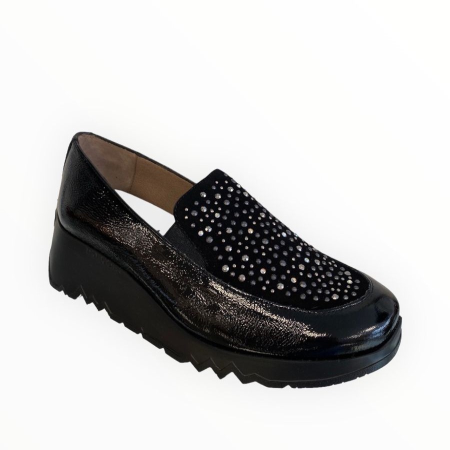 Wedges | Wonders Wonders Harrison Stud Wedge Black With Metallic Studs.