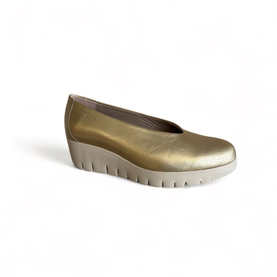 Wedges | Wonders Wonders Gold Fly Wedge Shoe