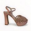 High Heels | LODI Lodi Tidena Nude Platform Sandal Nude Leather With Gold Trim.