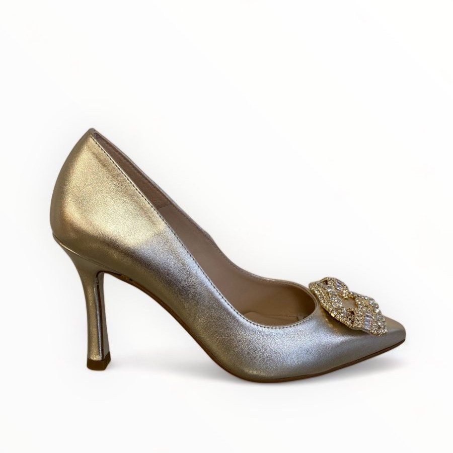 High Heels | Marian Marian Champagne Leather Shoe Gold