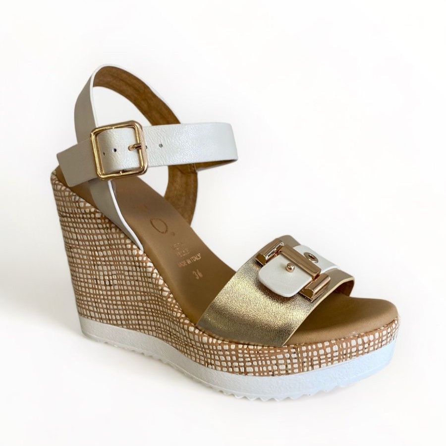 Sandals | REPO Repo Gold & Cream Wedge Sandal