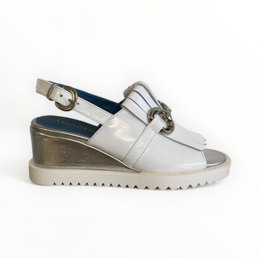 Sandals | Marco Moreo Marco Moreo White Patent Wedge Sandal