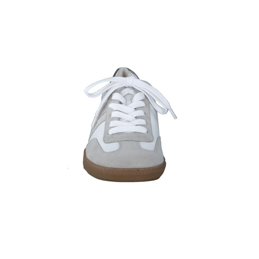 Trainers | Paul Green Paul Green Pearl White & Grey Retro Trainer Pearl White With Gray And Silver Trim