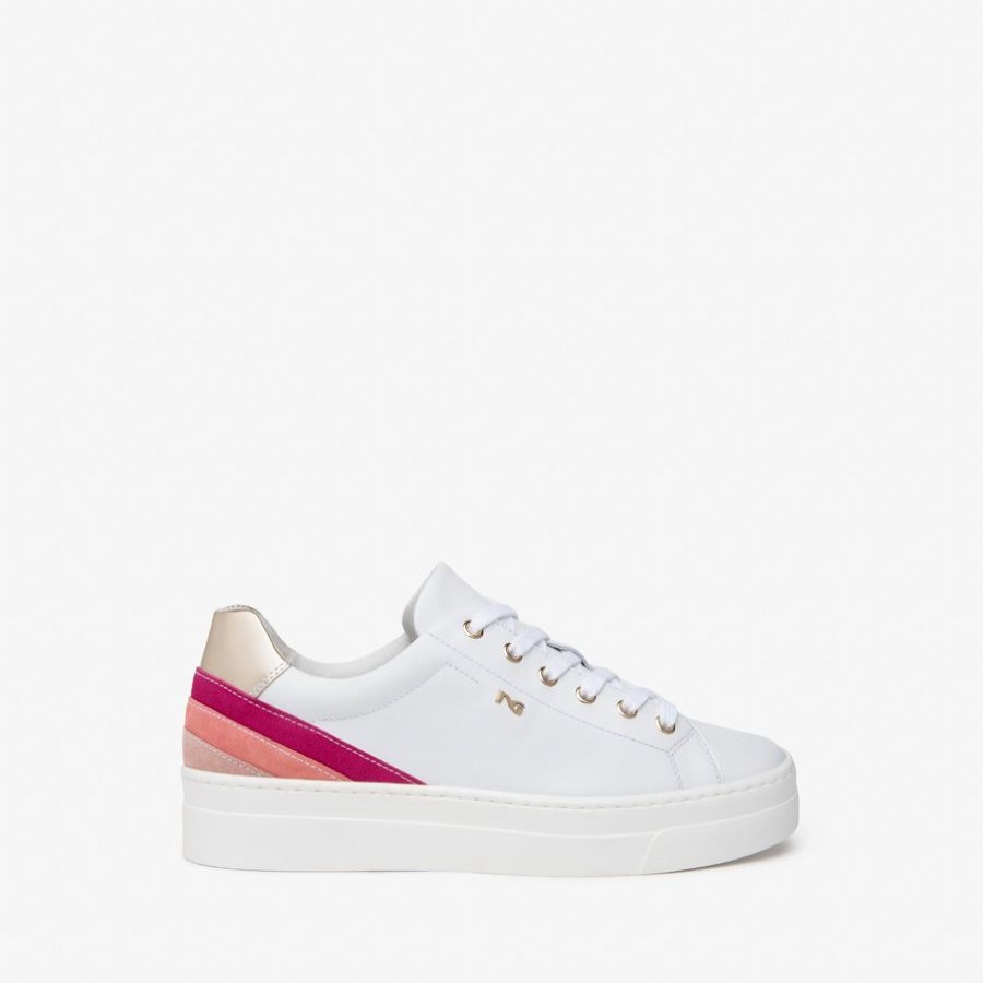 Trainers | NeroGiardini Nerogiardini White Trainer With Gold And Pink Trim